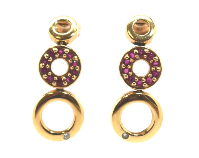 Estate Gemstone Earrings Vintage 14K Solid Yellow Gold Natural Rubies Diamonds 0.34 Carats Total Weight Holiday Gift