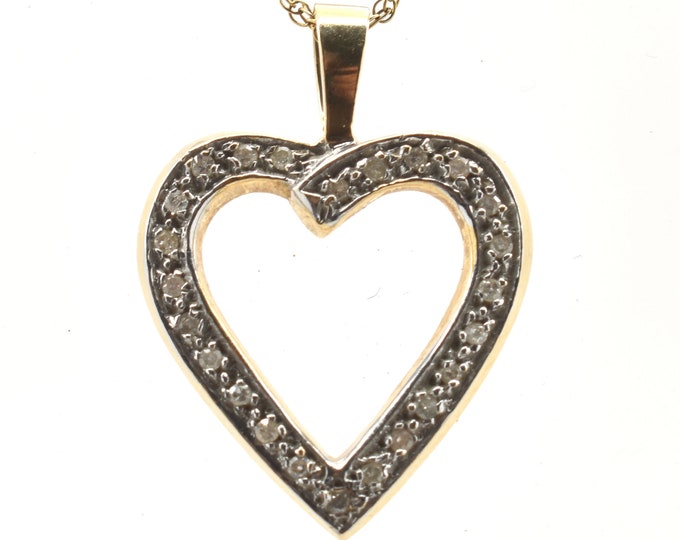 Estate Diamond Pendant Vintage 14K Solid Yellow Gold Natural Diamonds Open Heart .36 Carat Total Weight Holiday Gift