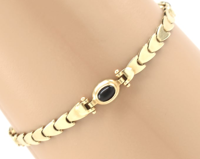 Estate Gold Bracelet Vintage 14K Solid Yellow Gold Natural Black Onyx 7.75 Inches Long Holiday Gift