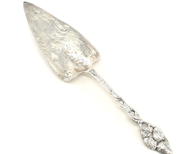 Estate Silver Server Antique Sand-Cast Solid Sterling Silver Strawberry Pattern Serving Spade No Monograms 11 Inches Long Holiday Gift