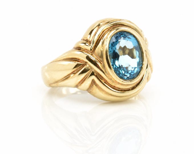 Vintage Blue Topaz Ring, 10K Yellow Gold, December Birthstone, Size 5