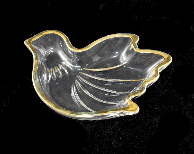 Estate Dove Dish Vintage Mikasa Clear Pressed Glass Gold Rim Candy Sweet Nut Dish Holiday Gift