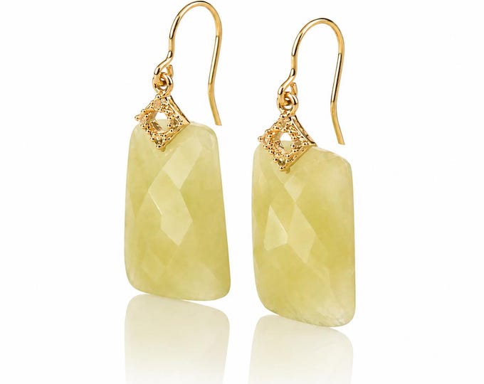 14K Gold Yellow Sapphire Diamond Earrings, Boho Geometric Estate Jewelry