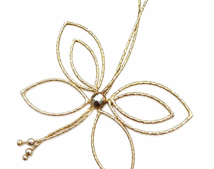 Vintage 14K Italian Gold Butterfly Necklace Mid Century Modernist Pendant Chain