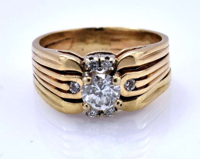 Vintage 14K Yellow Gold Diamond Ring Set, Half Carat VS, Size 5