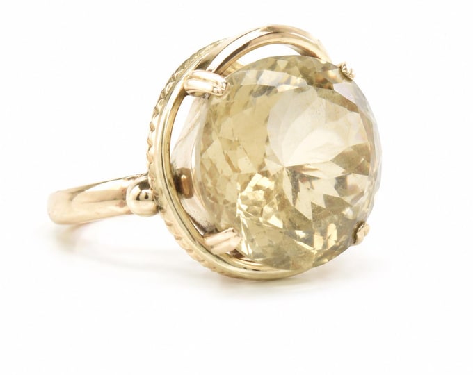 Estate 14K Yellow Gold Smoky Quartz Ring – Vintage 36 Carat Statement Piece