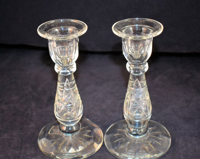 Antique Crystal Candlesticks Estate Candle Holders Holiday Gift