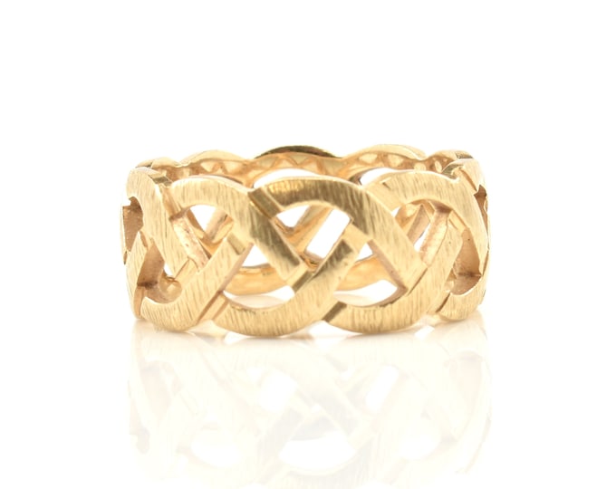 Estate Gold Ring Vintage 14K Solid Yellow Gold Celtic Braided Ring 7.75 Millimeters Wide Size 5.5 Holiday Gift