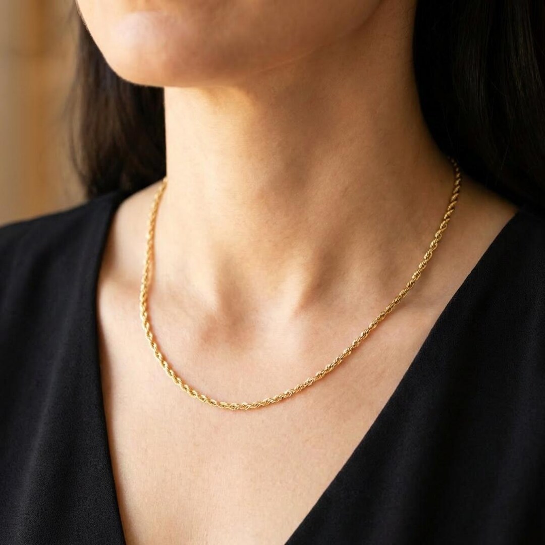 Vintage 14K Solid Yellow Gold Twisted Rope Chain Necklace, 18 Inch - Etsy