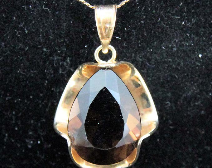 Estate 14K Solid Yellow Gold Pear Cut Smoky Quartz Pendant 3.31 Grams Holiday Gift