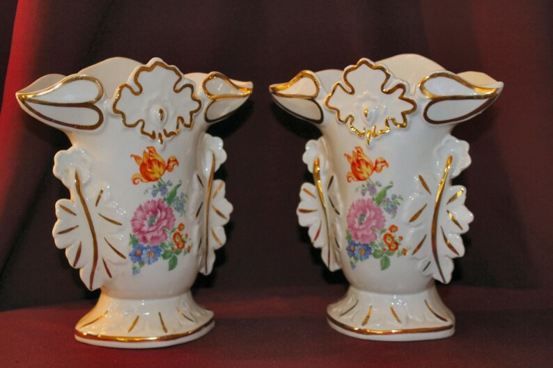Antique Mantel Vases Vintage Pair Vases Made in Belgium White Etsy