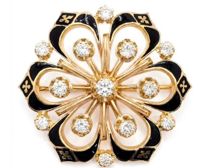 14K Yellow Gold Diamond Floral Snowflake Brooch Pendant – Estate Jewelry