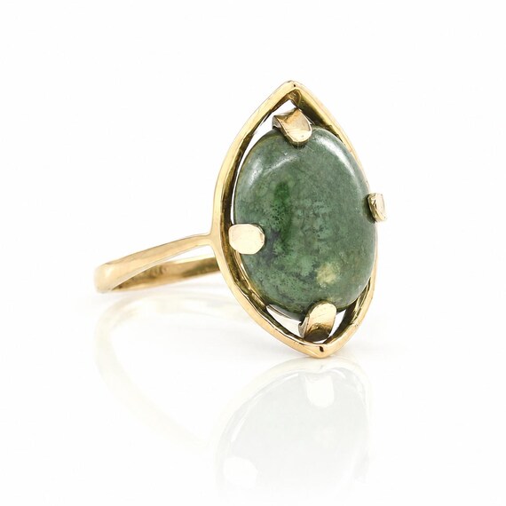 Vintage 14K Gold Moss Agate Ring Mid Century Modern Size 6.75