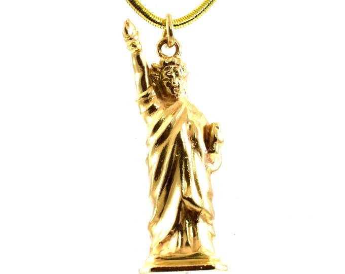 Statue of Liberty Pendant Estate 14K Solid Yellow Gold Vintage Heavy Charm Holiday Gift