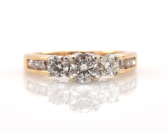 14K Yellow Gold Diamond Engagement Ring, Vintage Estate, 1.08 Carat, Size 5.5