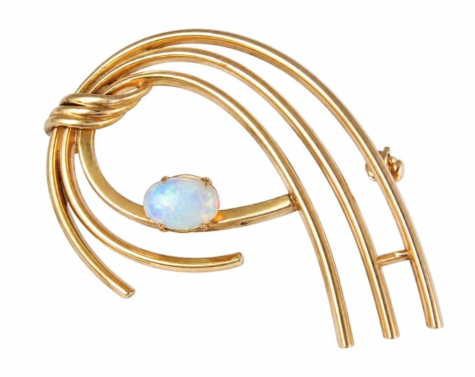 Vintage 14K Yellow Gold Oval Opal Brooch Pin – Carl-Art Signed CA