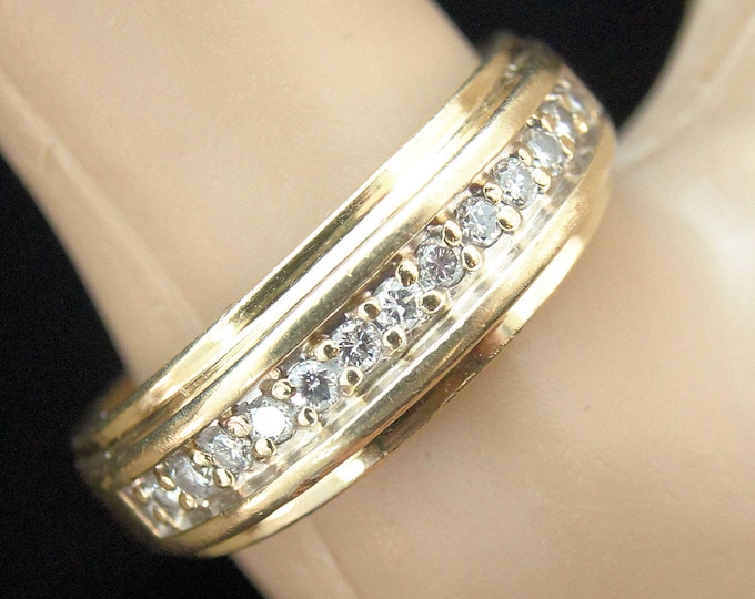 Estate Diamond Ring Vintage 14K Solid Yellow Gold Natural VS1 Diamond Wedding Anniversary Band .75 Carats Total Size 11.75 Man Gents Unisex
