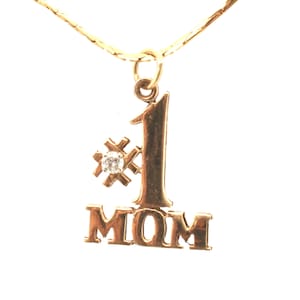 Estate Diamond Pendant Vintage 14K Solid Yellow Gold Natural Diamond #1 Mom Pendant Holiday Gift