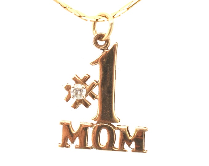 Estate Diamond Pendant Vintage 14K Solid Yellow Gold Natural Diamond #1 Mom Pendant Holiday Gift
