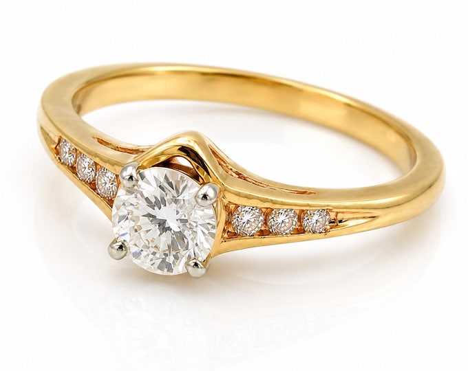 Vintage 14K Yellow Gold Diamond Engagement Ring, Half Carat Center, Size 7