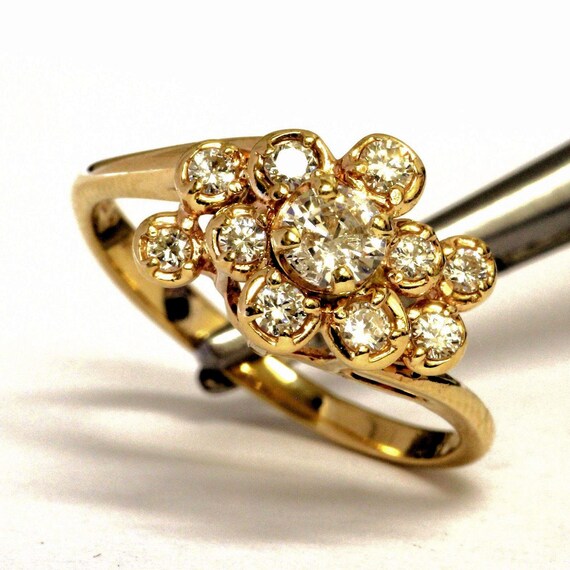 Estate 14K Yellow Gold Diamonds Cluster Ring .56 … - image 7