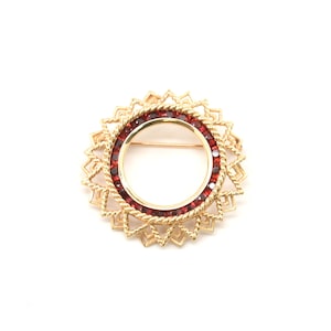 Estate Garnet Brooch Vintage 14K Solid Yellow Gold Red Round Cut Garnet Circle Brooch 2.275 Carats Total January Birthstone Holiday Gift