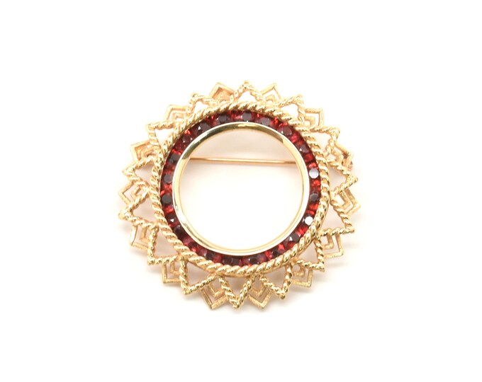 Estate Garnet Brooch Vintage 14K Solid Yellow Gold Red Round Cut Garnet Circle Brooch 2.275 Carats Total January Birthstone Holiday Gift