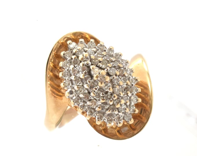 Estate 14K Yellow Gold Diamond Navette Cluster Ring (.57 Carats) – Vintage Size 6.5