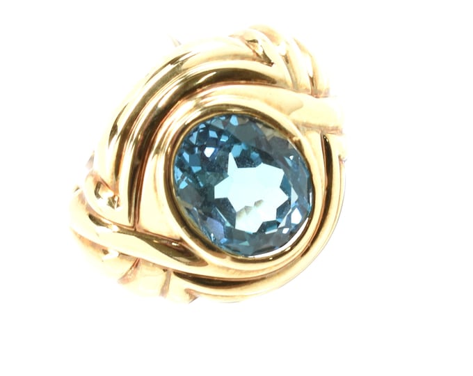 Vintage Topaz Ring New Old Stock 10K Solid Yellow Gold Genuine Blue Topaz 5 Carats December Birthstone Size 5 Holiday Gift