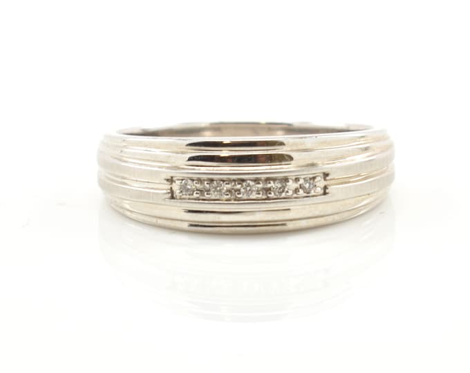 Estate Diamond Ring Vintage 10K Solid White Gold Natural Diamonds .075 Carat Total Weight Size 9.75 Holiday Gift