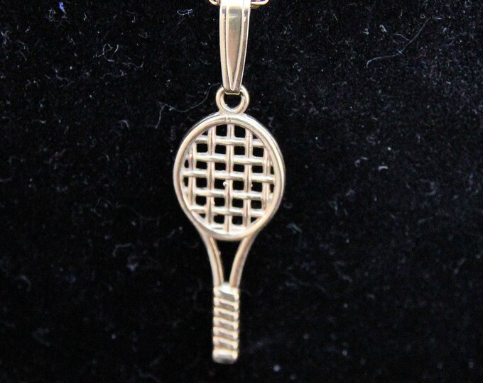 Estate Solid 14K Yellow Gold Tennis Racquet Pendant 33 MM Long 1.24 Grams Holiday Gift