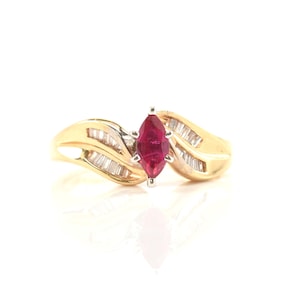 Estate Gemstone Ring Vintage 14K Solid Yellow Gold Natural Ruby Diamonds Ring .58 Carat Size 6.5 July Birthstone Holiday Gift