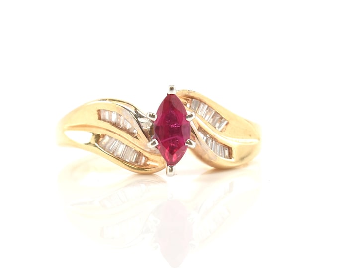 Estate Gemstone Ring Vintage 14K Solid Yellow Gold Natural Ruby Diamonds Ring .58 Carat Size 6.5 July Birthstone Holiday Gift