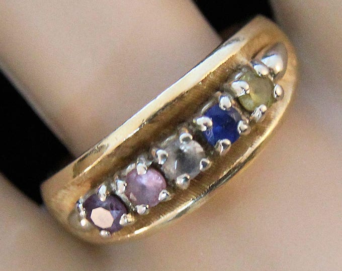 Estate Solid 14K Yellow Gold Multi-Colored Natural Gemstones Ring 7 Grams Size 8 Holiday Gift