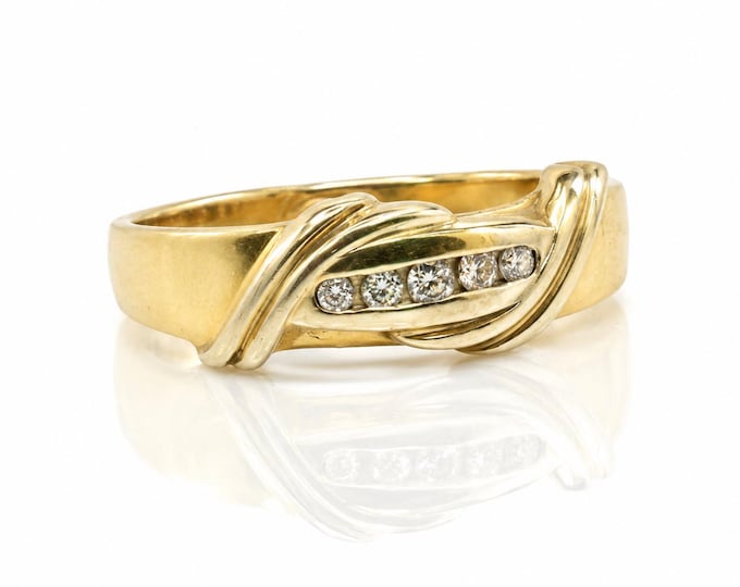 Vintage 14K Gold Diamond Crossover Ring Artcarved Estate Band Size 8.5