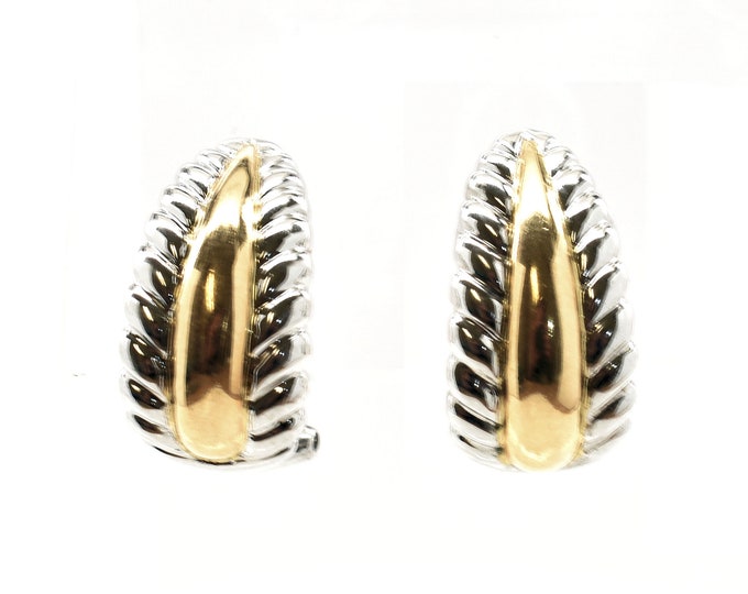 Estate Gold Earrings Vintage 14K Solid White and Yellow Gold Omega Clips Holiday Gift
