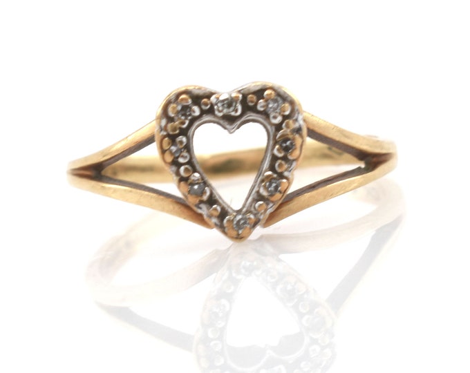 Estate Heart Ring Vintage 10K Solid Yellow Gold Natural Diamonds Size 5.75 Signed Harmony Holiday Gift
