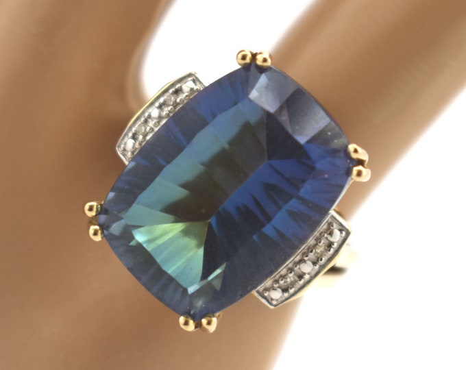 Estate Gemstone Ring Vintage 14K Solid Yellow Gold Natural Diamonds Mystic Topaz Size 4.5 Nearly 15 Carats Total Holiday Gift
