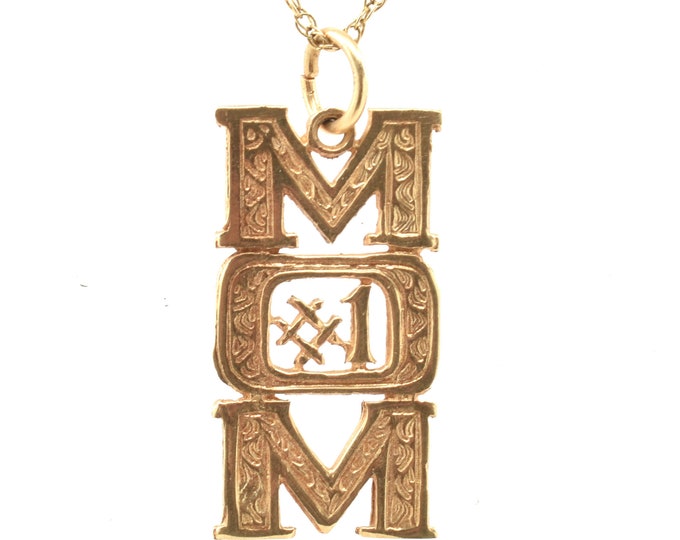 Estate Gold Charm Vintage 14K Solid Yellow Gold #1 Mom Pendant Holiday Gift