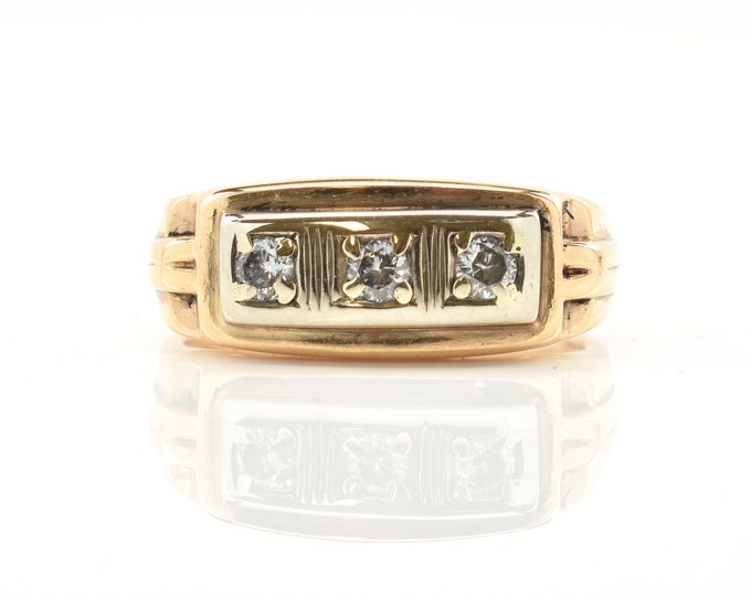 Vintage 14K Yellow Gold Diamond Ring, Estate Jewelry Size 11
