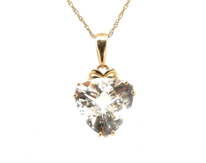 Vintage Topaz Pendant New Old Stock 14K Solid Yellow Gold Trillion Cut White Topaz 10 Carats Holiday Gift