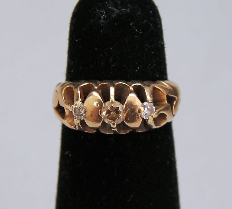 Estate 14K Yellow Gold Yellow and White Diamond Dome Ring 4 Grams .25 Carat Total Weight Size 1.75 Wedding