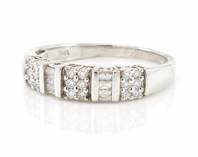 Vintage 10K White Gold Diamond Ring Channel Set Baguettes Size 6.75