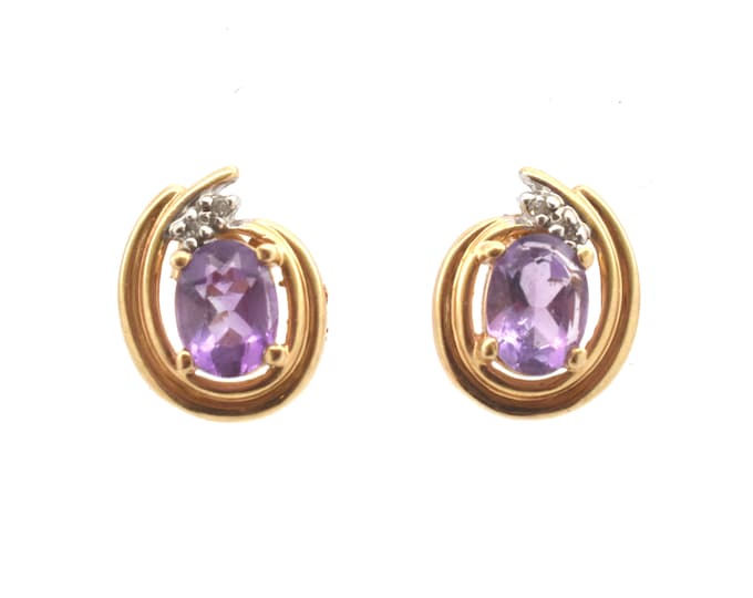 Estate Gemstone Earrings Vintage 14K Solid Yellow Gold Natural Diamonds Amethysts Over 1 Carat February Birthstone Holiday Gift