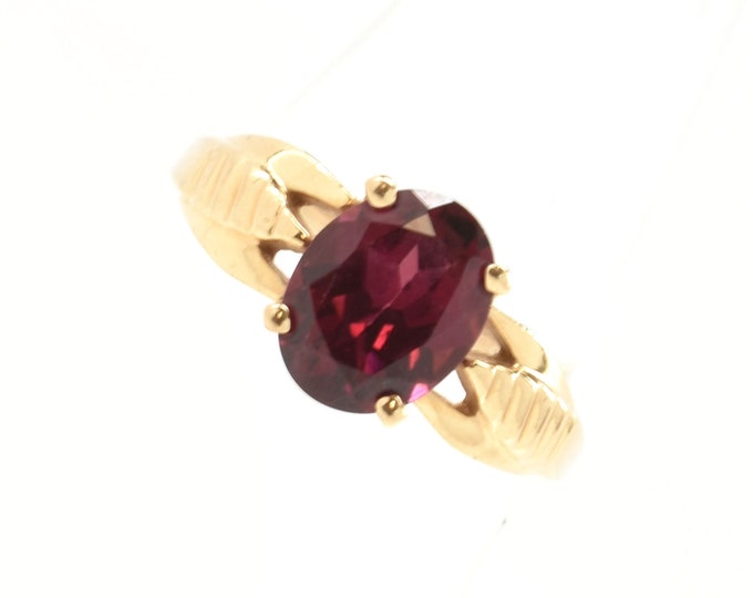 Estate Garnet Ring Vintage 14K Solid Yellow Gold 2.1 Carat Oval Cut Natural Rhodolite Garnet Ring Size 5.5 January Birthstone Valentine