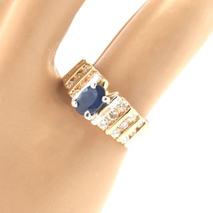 Estate Gemstone Ring Vintage 14K Solid Yellow Gold Natural Sapphire Diamonds Band Size 4.75 September Birthstone Holiday Gift