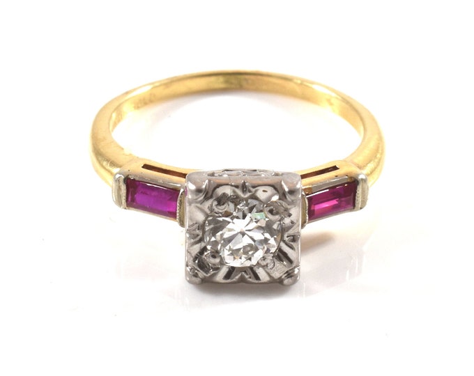 14K Solid Yellow and White Gold Natural Diamond Rubies Ring Hearts Over Half Carat Total Weight VVS1 Size 6 Over 3 Grams Holiday Gift