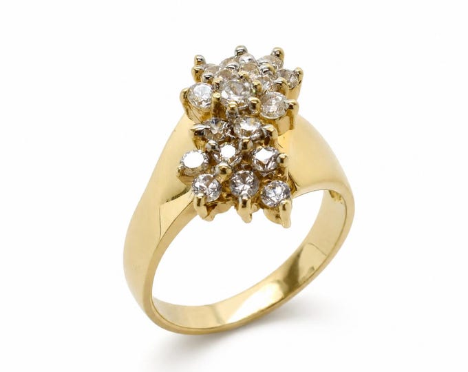 Vintage 14K Gold 1 Carat Diamond Waterfall Cluster Cocktail Ring