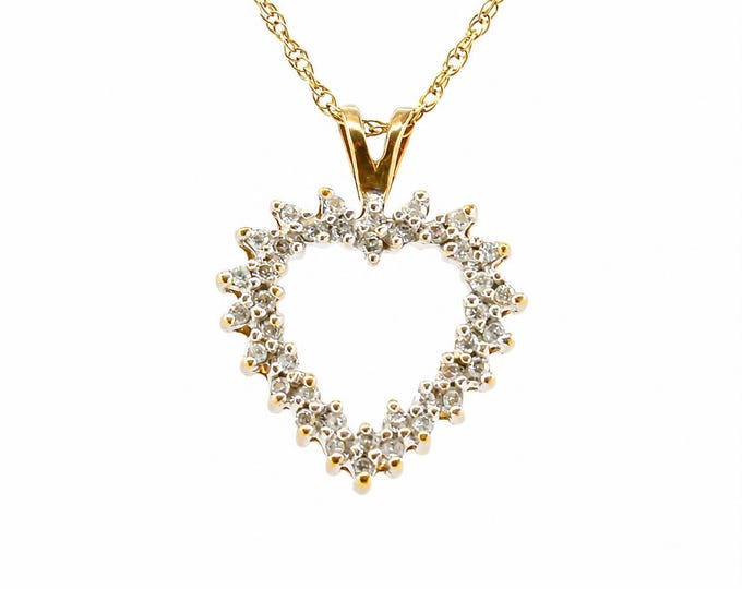 Vintage 10K Gold Diamond Open Heart Pendant 0.40 CTW Love Charm