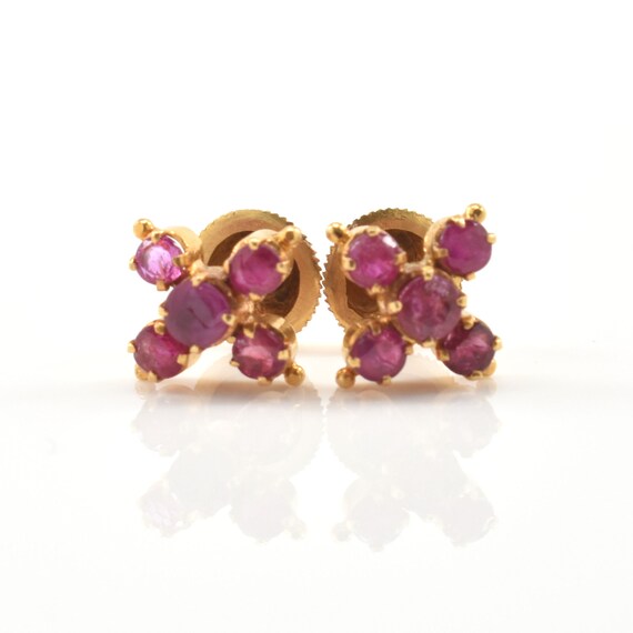 Estate Ruby Studs Vintage 18K Solid Yellow Gold N… - image 2